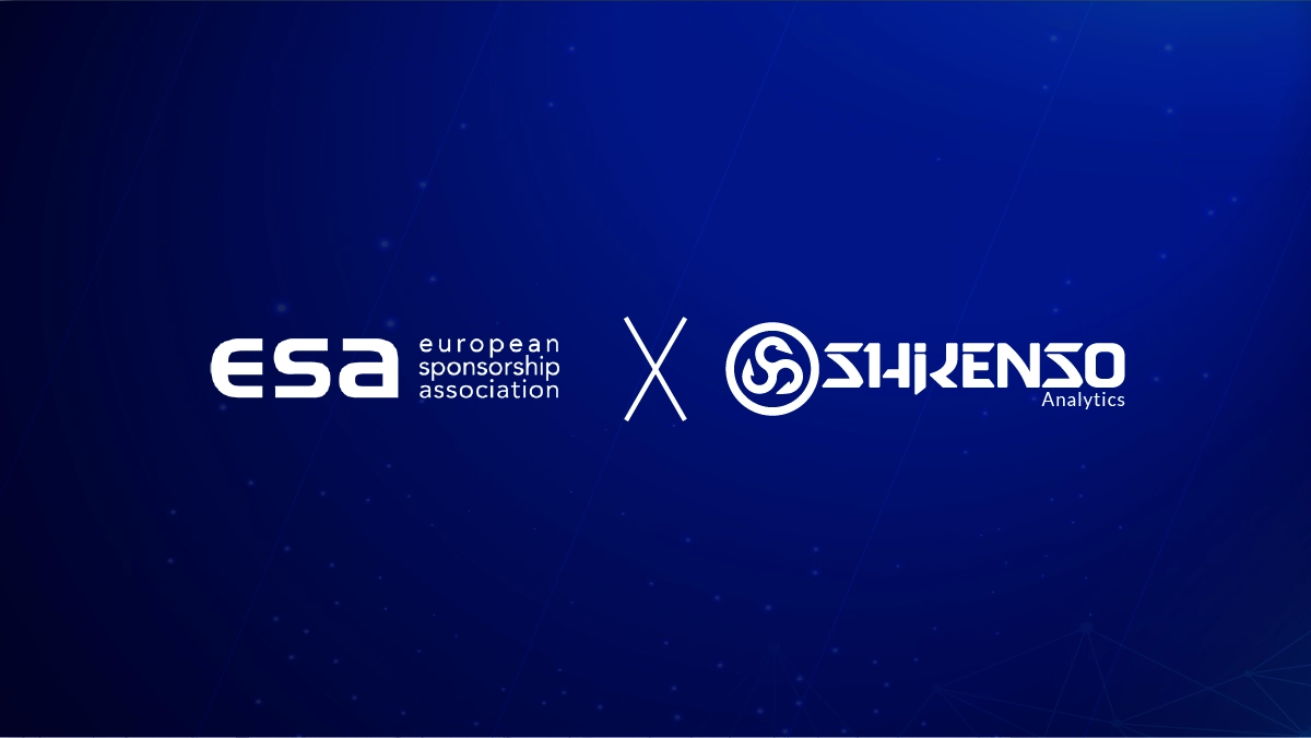 European Sponsorship Association and Shikenso Analytics logos displayed side by side on a dark blue background, representing Shikenso’s announcement of joining the ESA to enhance sponsorship analytics and brand insights.