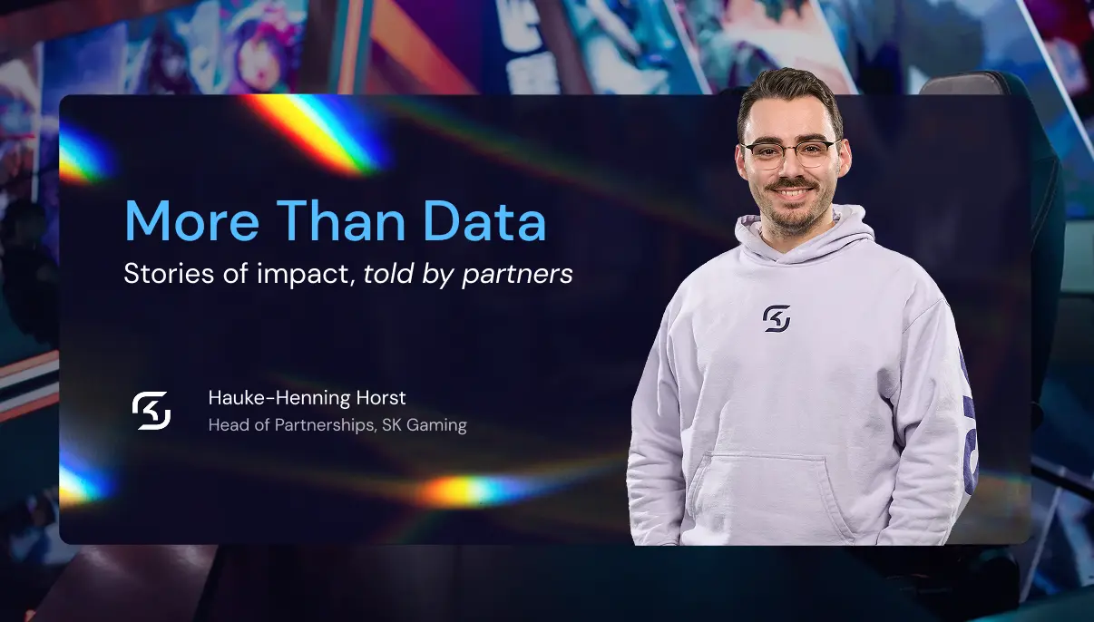 Hauke-Henning Horst, Head of Partnerships at SK Gaming, with the text “More Than Data – Stories of impact, told by partners.”