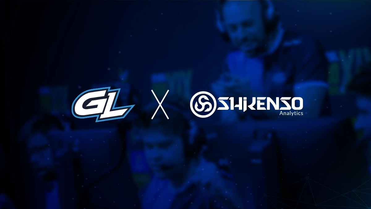 GamerLegion and Shikenso Analytics logos displayed side by side on a dark blue background with blurred esports players in the scene, representing the extension of their partnership announced in June 2024.