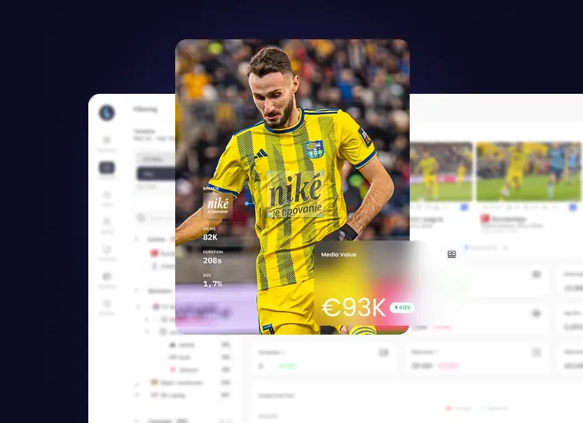 Live football match action with sponsor logos visible on kits and pitch-side assets, showing how on-screen exposure drives real-time media value.