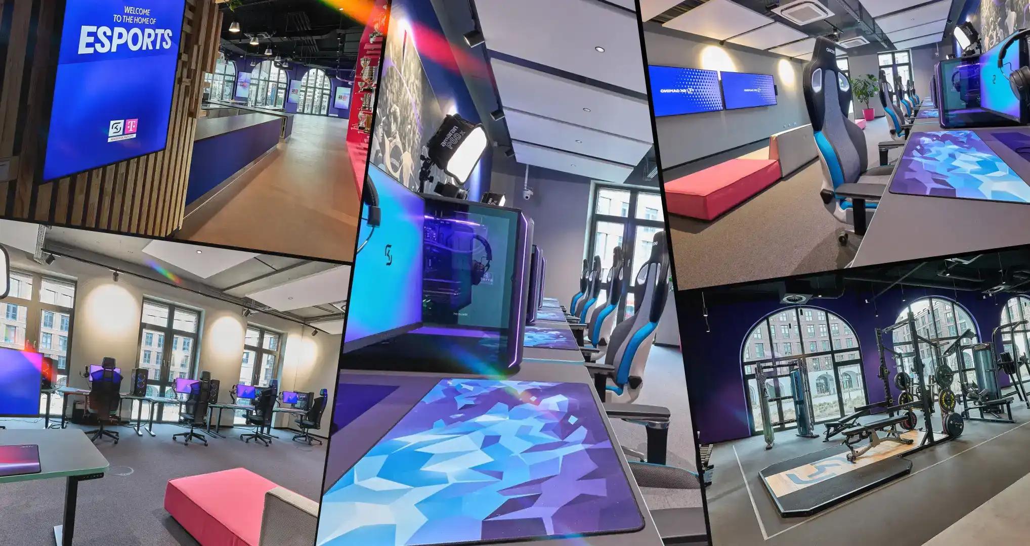 SK Gaming headquarters in Berlin featuring modern esports training rooms, gaming setups, and fitness area.