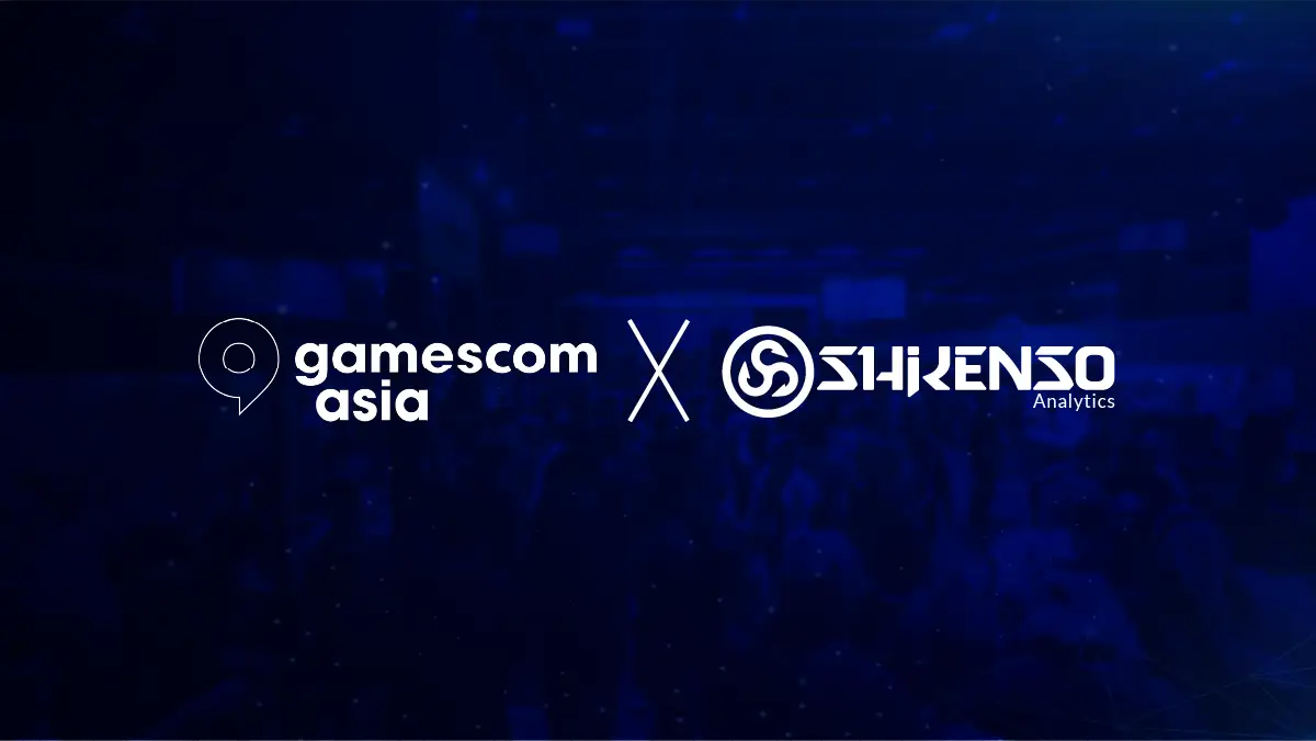 Gamescom Asia and Shikenso logos displayed side by side on a dark blue background, representing a partnership announcement.