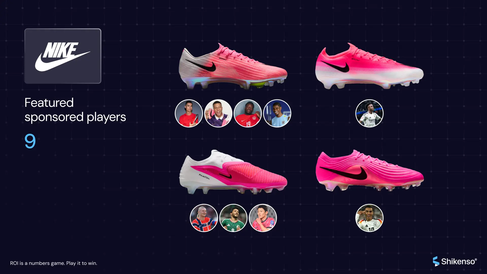 Four Nike boot models featured at World Cup 2026, worn by 9 sponsored players